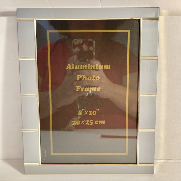 Vintage MCM Silver Gold Aluminum Metal Photo Picture Frame 8 X 10" Minimalist - Picture 3 of 16